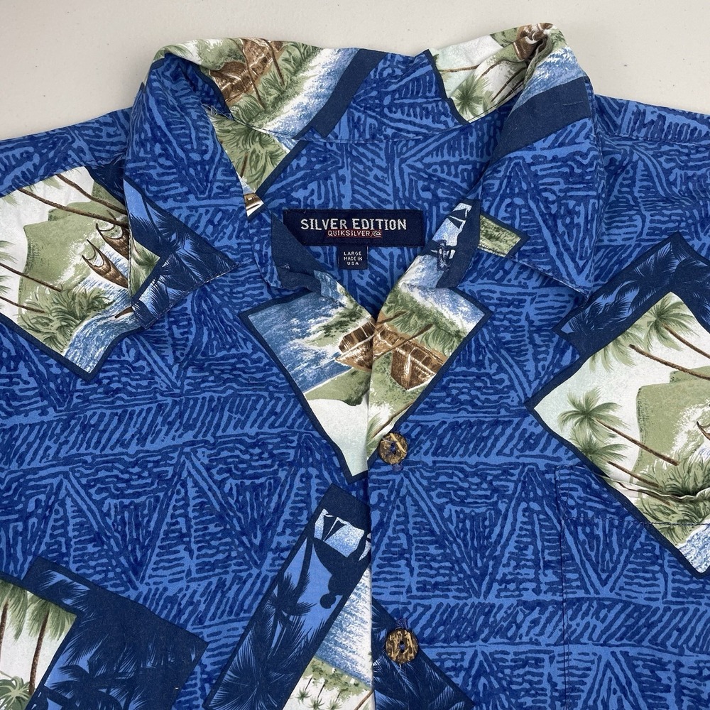 Vintage Quiksilver Shirt L Mens Silver Edition Surf Skate AOP Made in USA VGUC